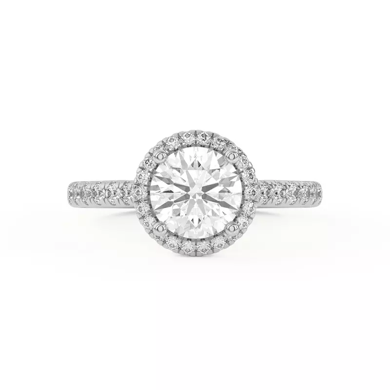 18K White Gold Estelle Classic Pavé Cathedral Halo Engagement Ring