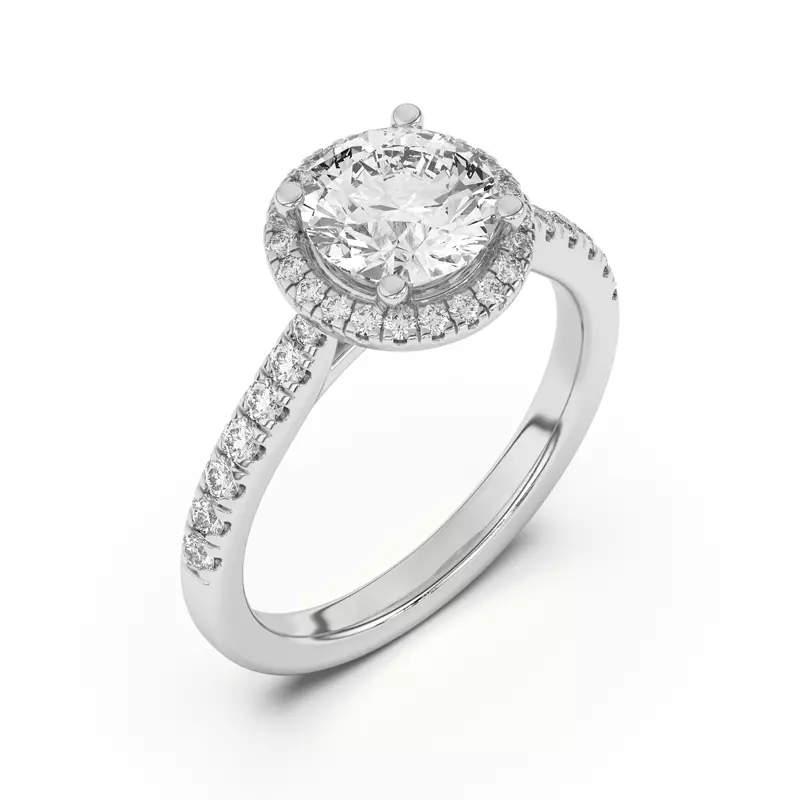 18K White Gold Estelle Classic Pavé Cathedral Halo Engagement Ring