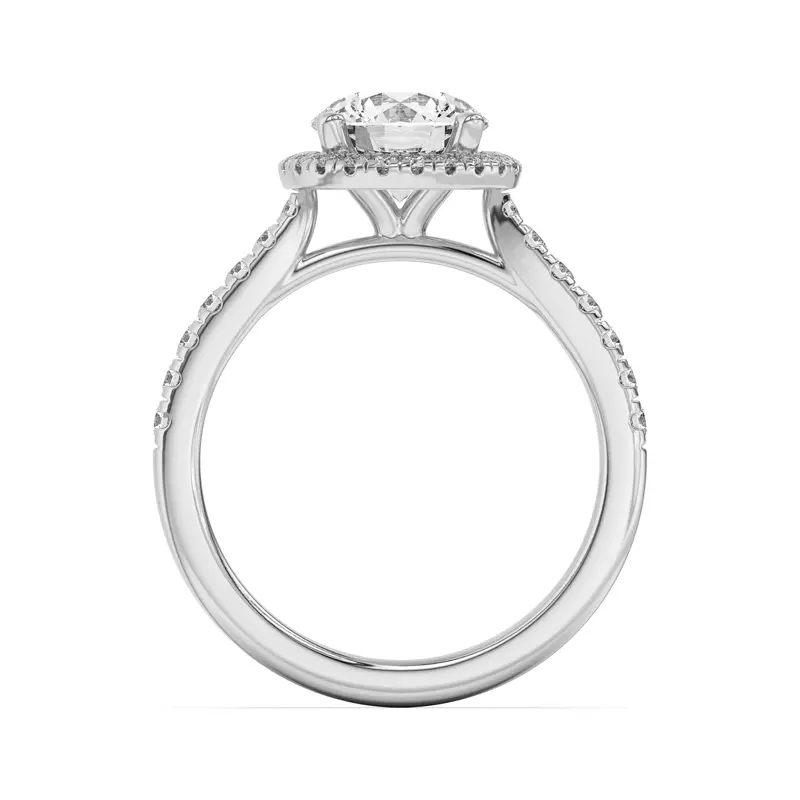 18K White Gold Estelle Classic Pavé Cathedral Halo Engagement Ring