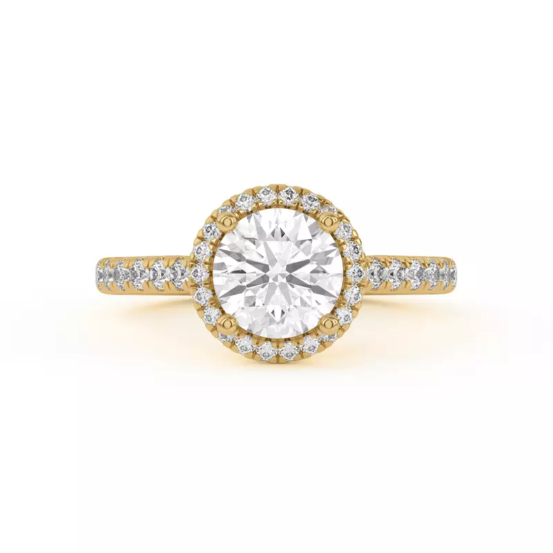18K Yellow Gold Estelle Classic Pavé Cathedral Halo Engagement Ring