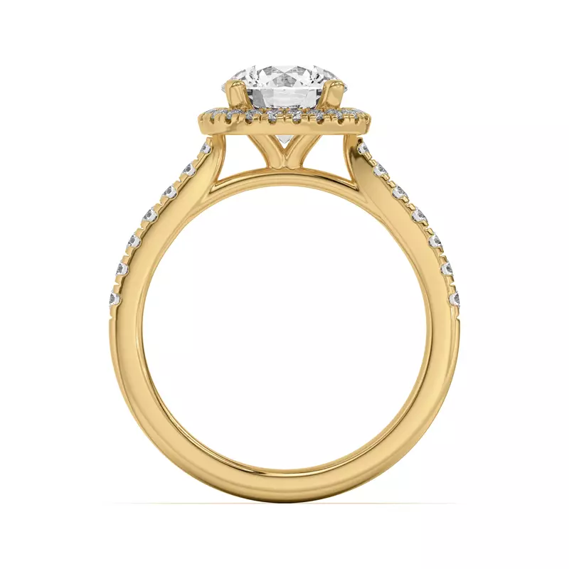 18K Yellow Gold Estelle Classic Pavé Cathedral Halo Engagement Ring
