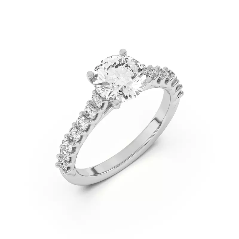 14K White Gold Wave Prong Pavé Engagement Ring