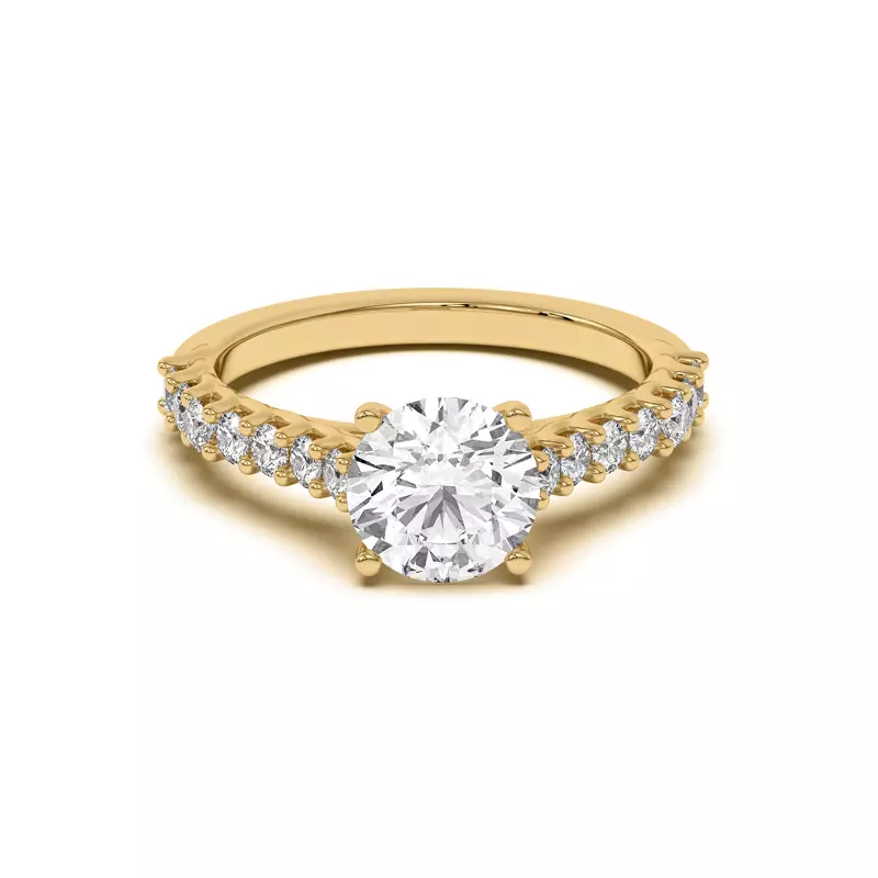 14K Yellow Gold Wave Prong Pavé Engagement Ring