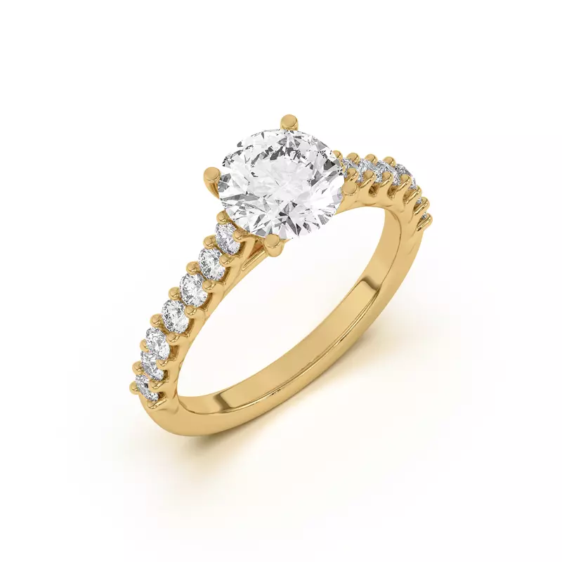 14K Yellow Gold Wave Prong Pavé Engagement Ring