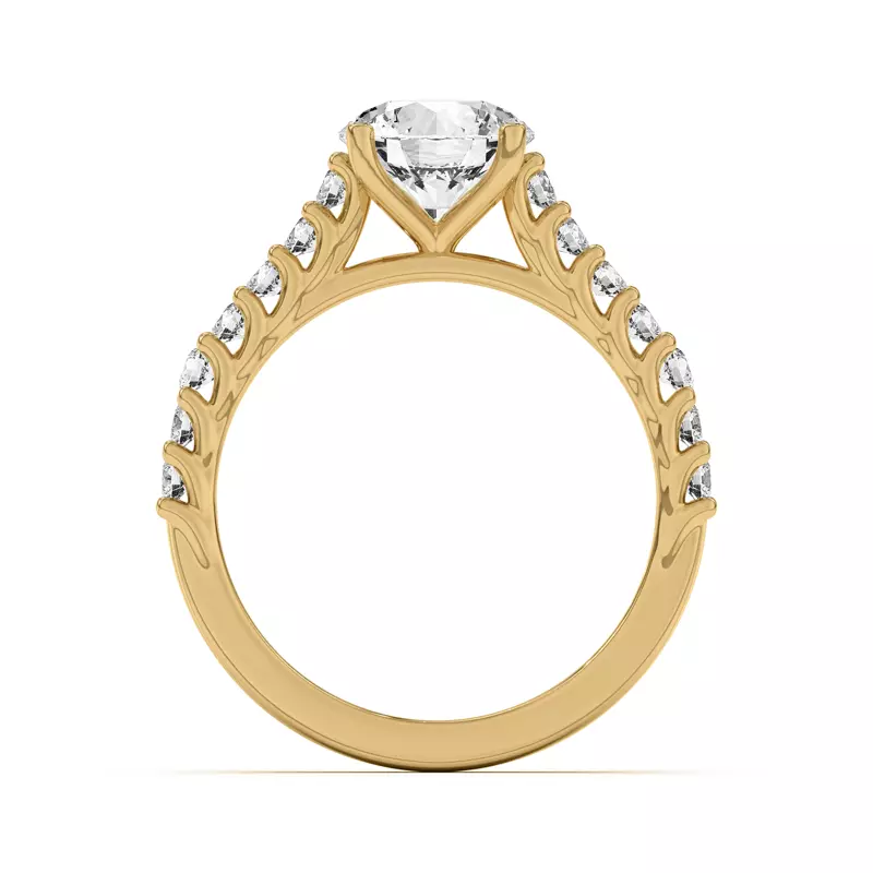14K Yellow Gold Wave Prong Pavé Engagement Ring