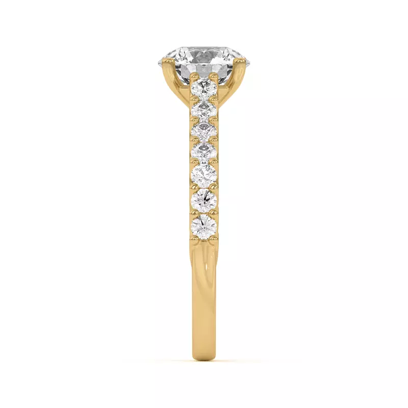14K Yellow Gold Wave Prong Pavé Engagement Ring