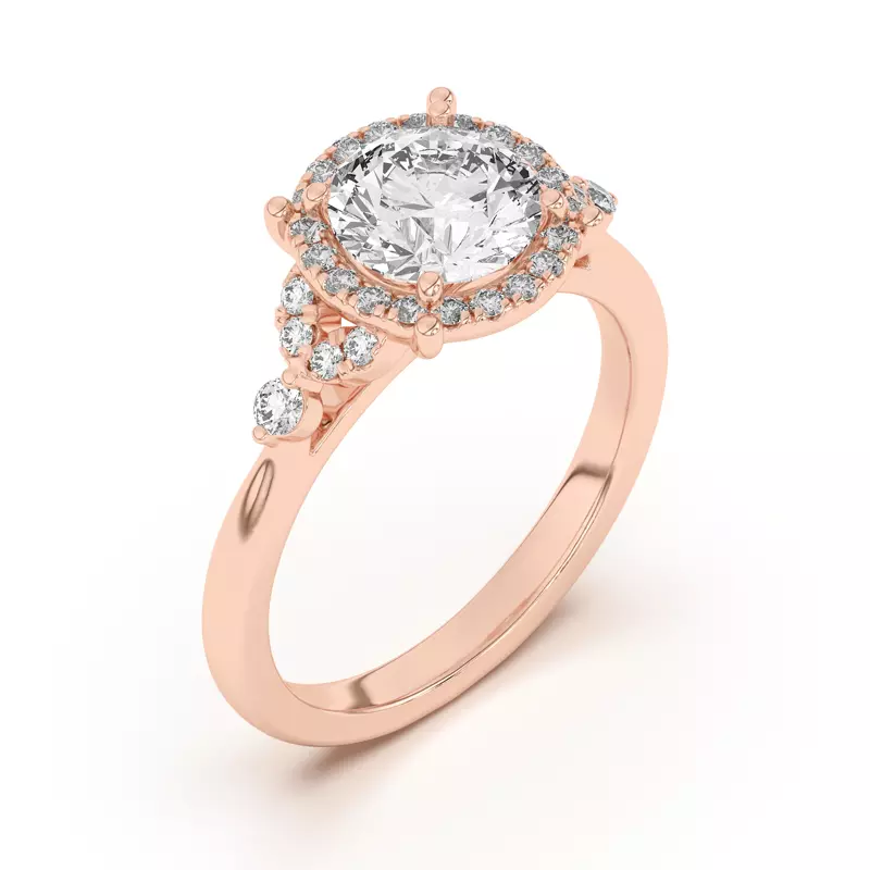 18K Rose Gold Portia Halo Petal Accent Engagement Ring