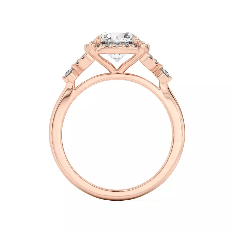 18K Rose Gold Portia Halo Petal Accent Engagement Ring