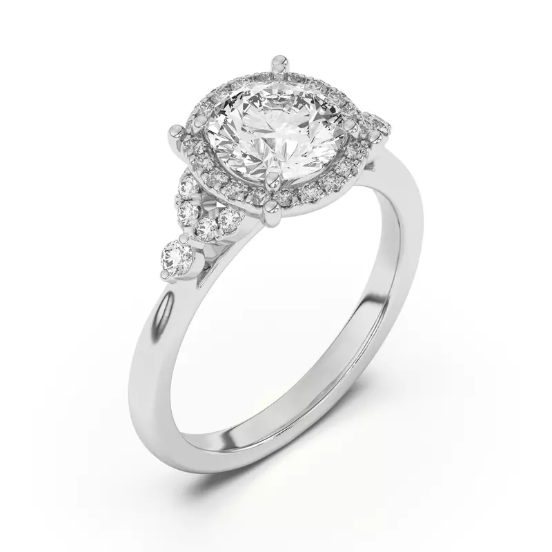 18K White Gold Portia Halo Petal Accent Engagement Ring