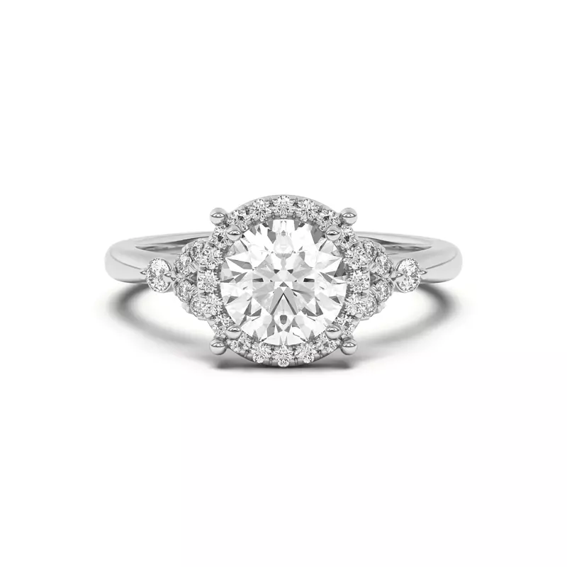 18K White Gold Portia Halo Petal Accent Engagement Ring