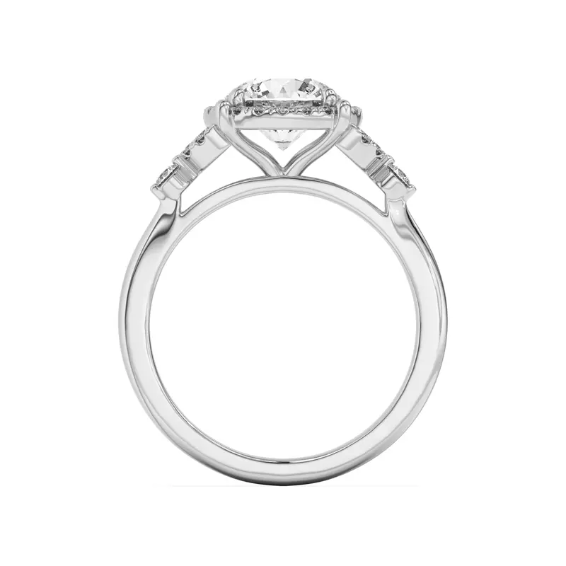 18K White Gold Portia Halo Petal Accent Engagement Ring
