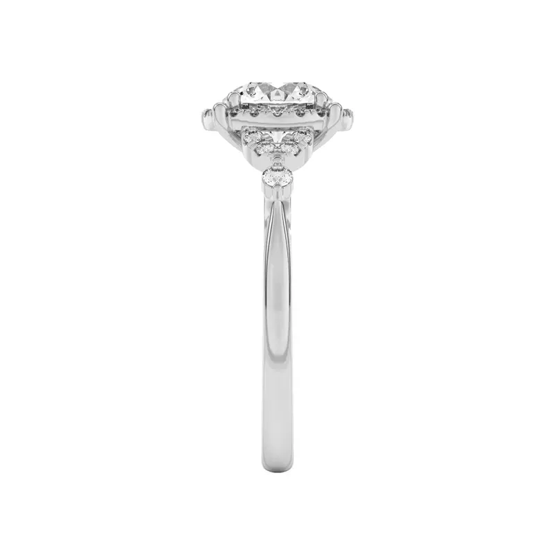 18K White Gold Portia Halo Petal Accent Engagement Ring