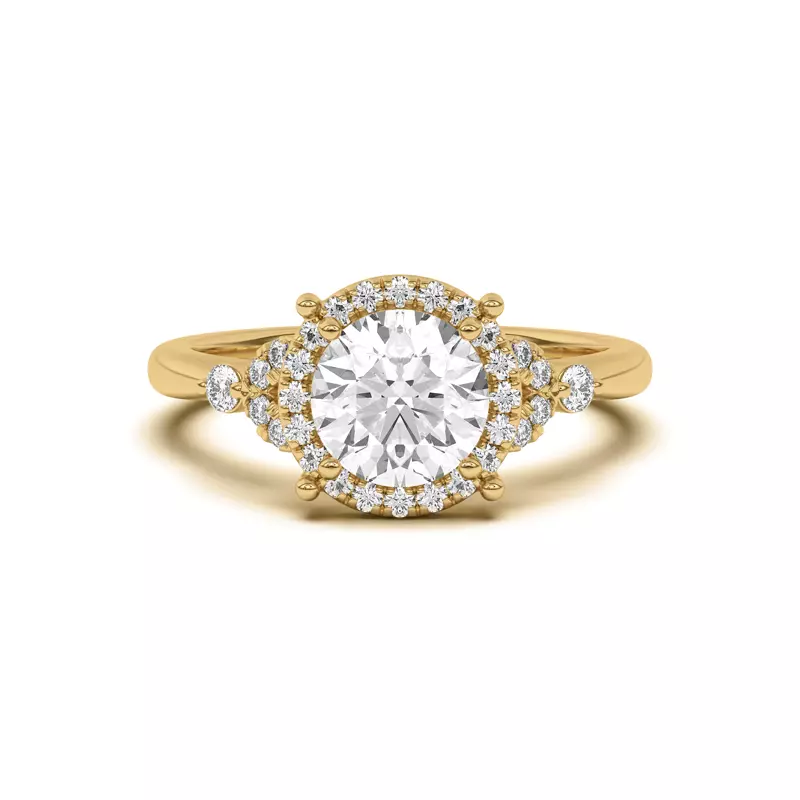 18K Yellow Gold Portia Halo Petal Accent Engagement Ring