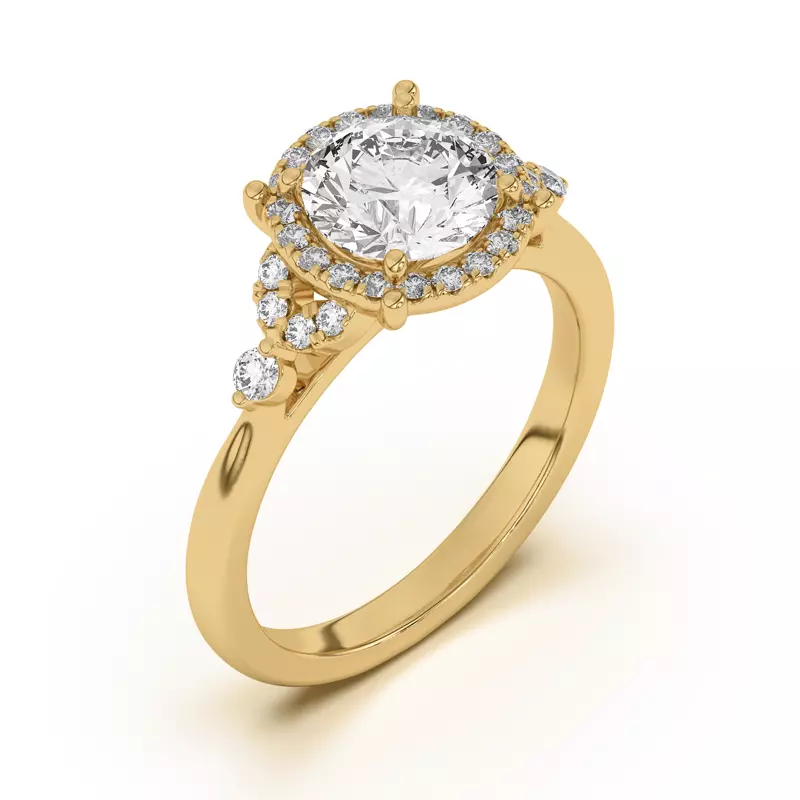 18K Yellow Gold Portia Halo Petal Accent Engagement Ring