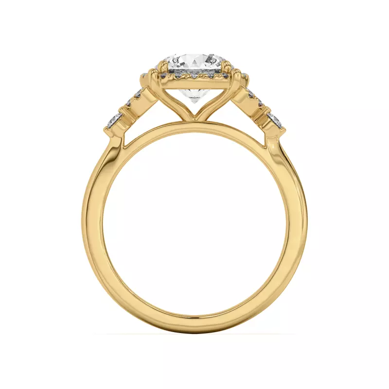 18K Yellow Gold Portia Halo Petal Accent Engagement Ring
