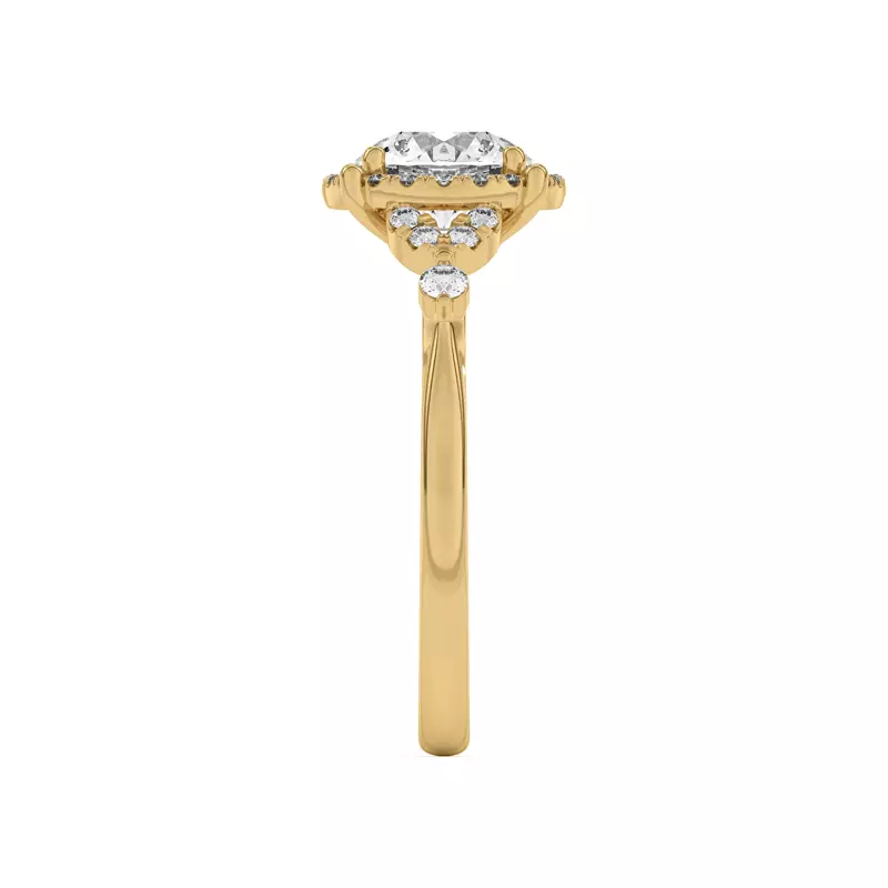 18K Yellow Gold Portia Halo Petal Accent Engagement Ring