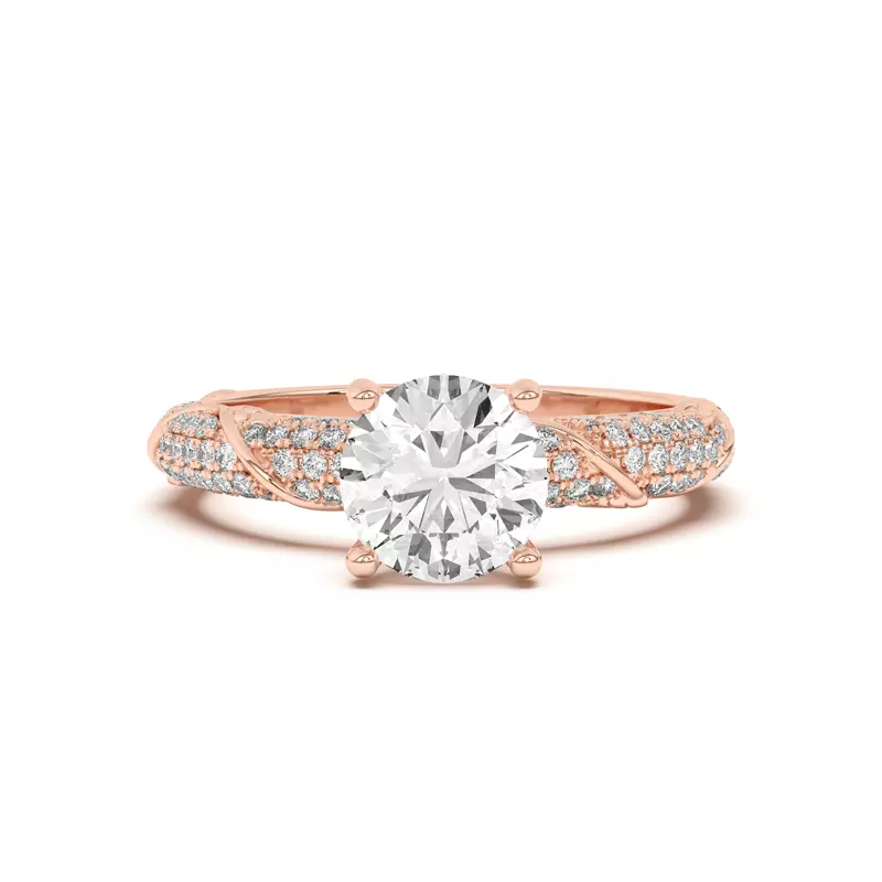 14K Rose Gold Laurel Twisting Vine And Leaf Pavé Engagement Ring