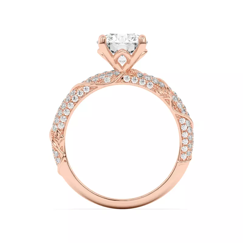 14K Rose Gold Laurel Twisting Vine And Leaf Pavé Engagement Ring