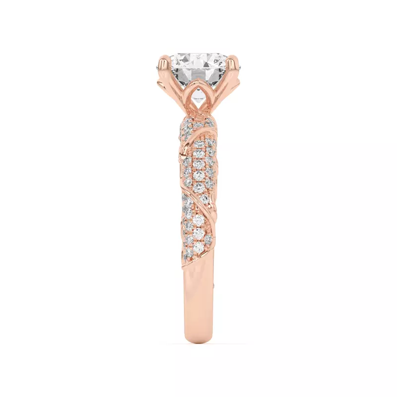 14K Rose Gold Laurel Twisting Vine And Leaf Pavé Engagement Ring