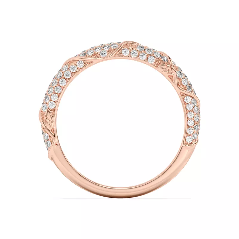 14K Rose Gold Laurel Twisting Vine And Leaf Pavé Band