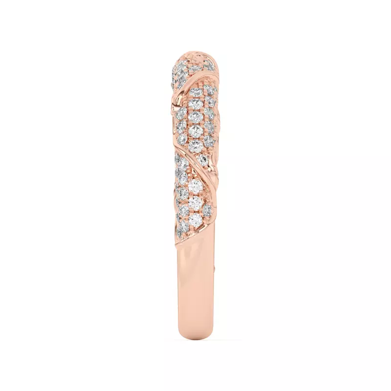 14K Rose Gold Laurel Twisting Vine And Leaf Pavé Band