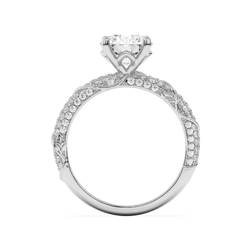 14K White Gold Laurel Twisting Vine And Leaf Pavé Engagement Ring