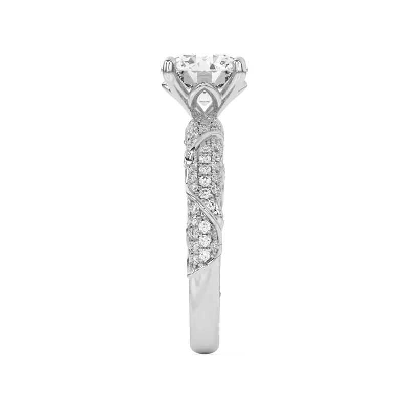 14K White Gold Laurel Twisting Vine And Leaf Pavé Engagement Ring