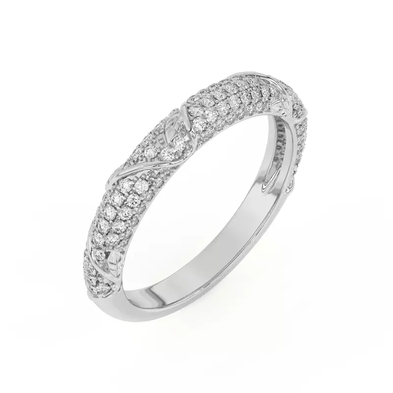 Laurel Twisting Vine And Leaf Pavé Band