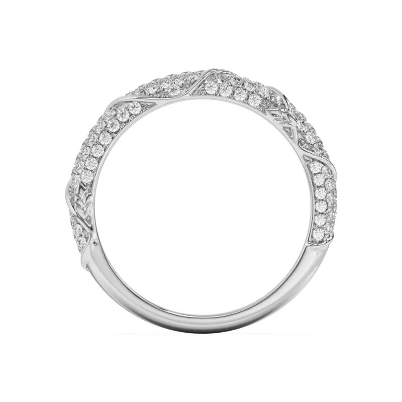 14K White Gold Laurel Twisting Vine And Leaf Pavé Band