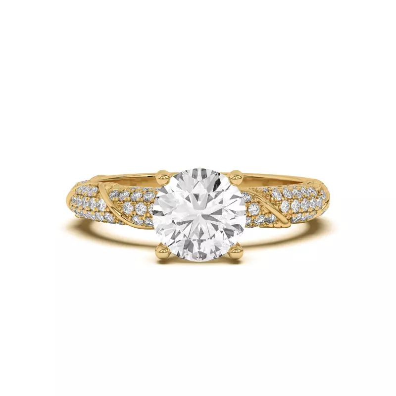 14K Yellow Gold Laurel Twisting Vine And Leaf Pavé Engagement Ring