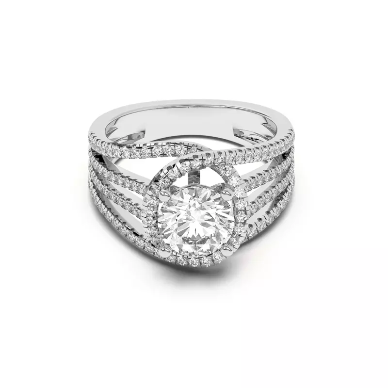 14K White Gold Liana Multistrand Swirling Halo Engagement Ring