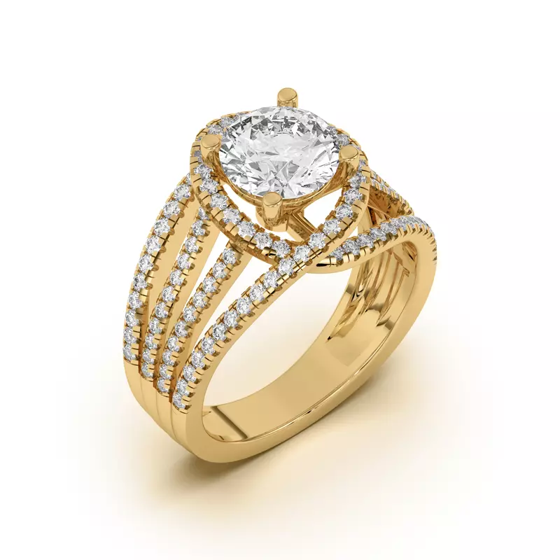 14K Yellow Gold Liana Multistrand Swirling Halo Engagement Ring