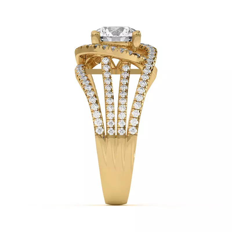 14K Yellow Gold Liana Multistrand Swirling Halo Engagement Ring