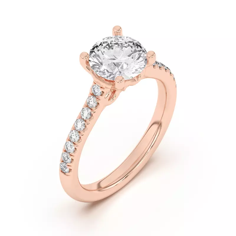 14K Rose Gold Coraline Scroll Prong Pavé Engagement Ring