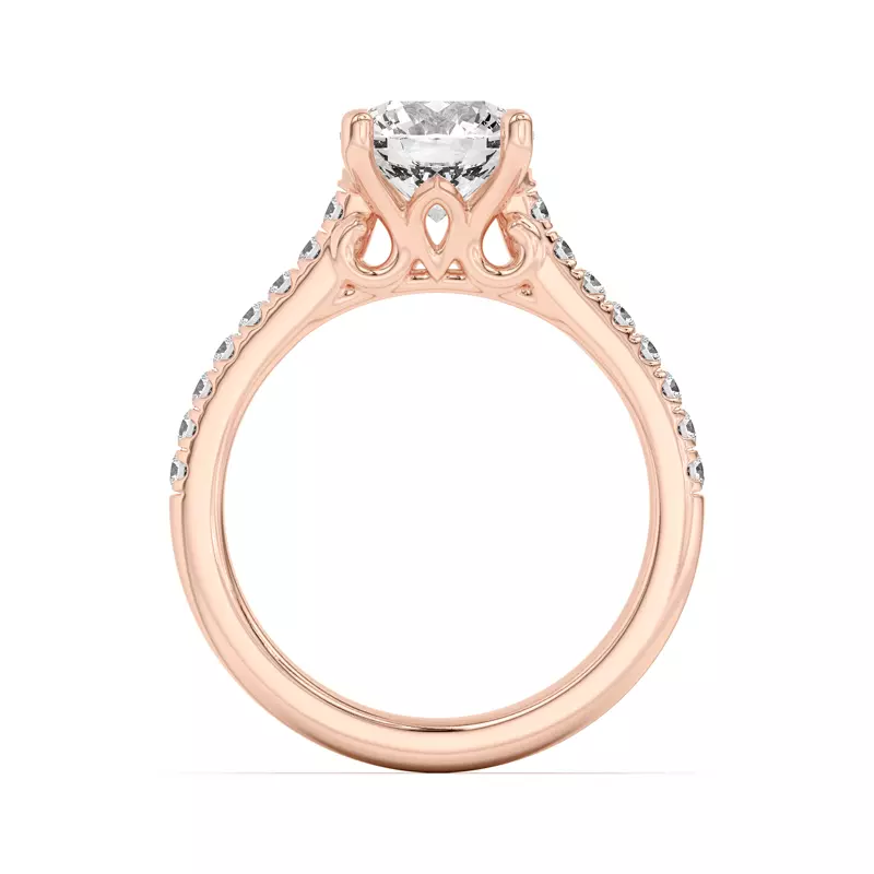 14K Rose Gold Coraline Scroll Prong Pavé Engagement Ring