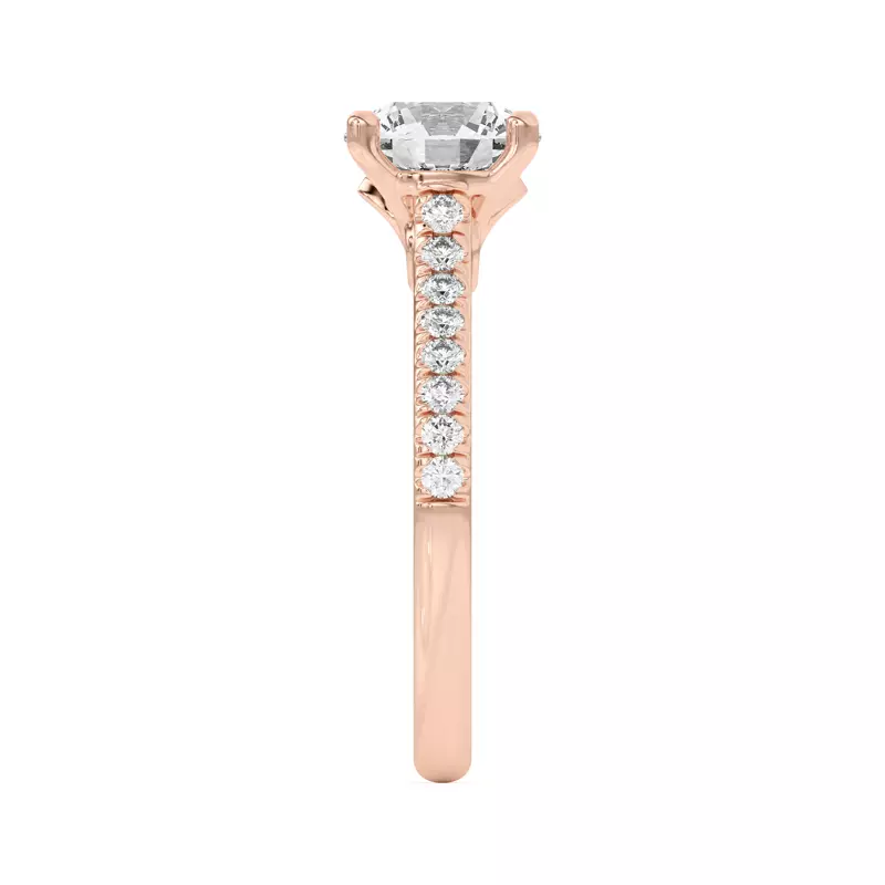 14K Rose Gold Coraline Scroll Prong Pavé Engagement Ring