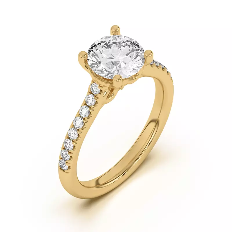 18K Yellow Gold Coraline Scroll Prong Pavé Engagement Ring