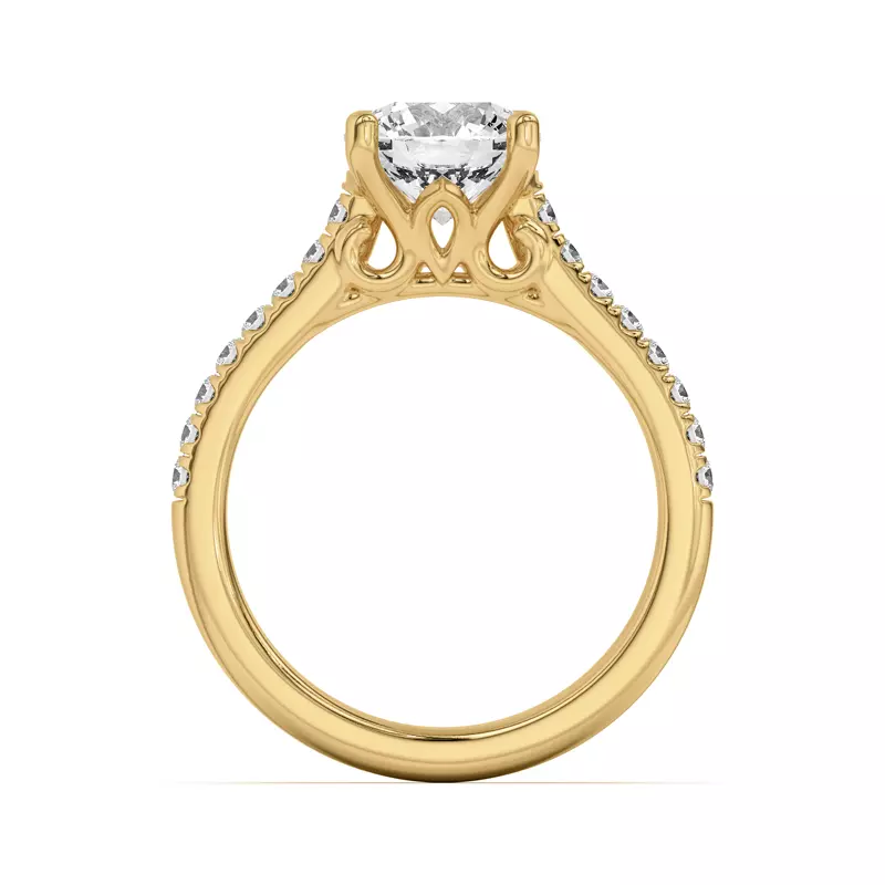18K Yellow Gold Coraline Scroll Prong Pavé Engagement Ring