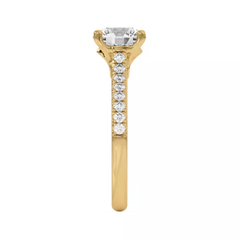 18K Yellow Gold Coraline Scroll Prong Pavé Engagement Ring