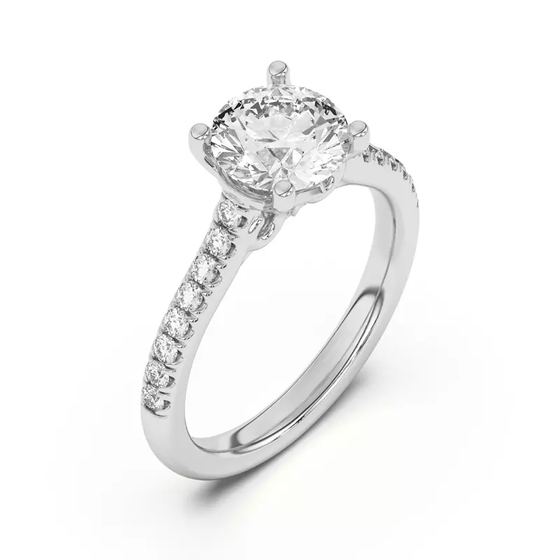 Platinum Coraline Scroll Prong Pavé Engagement Ring