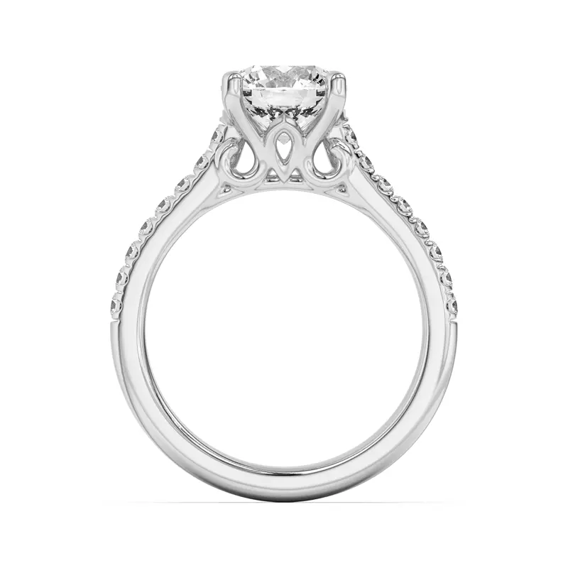 Platinum Coraline Scroll Prong Pavé Engagement Ring