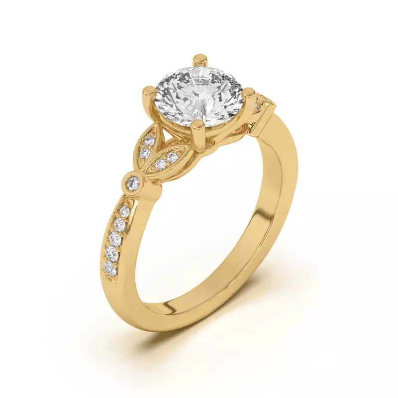 14K Yellow Gold Fernanda Leaf Engagement Ring