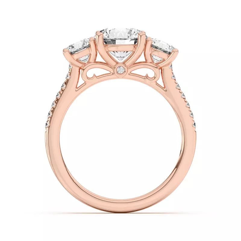 14K Rose Gold Timeless Three-Stone Lab Ring with Pavé Accents 
