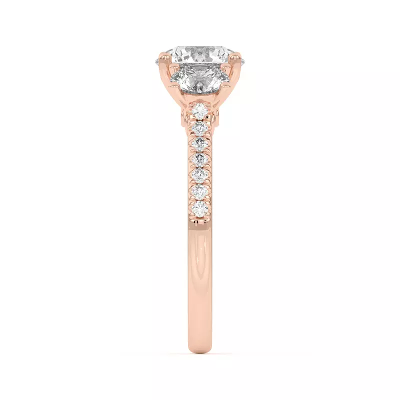 14K Rose Gold Timeless Three-Stone Lab Diamond Pavé Accents Engagement Ring