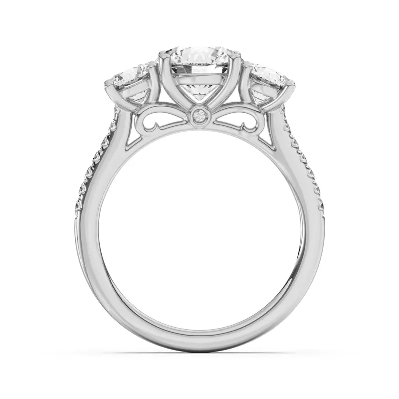 14K White Gold Timeless Three-Stone Diamond Pavé Accents Engagement Ring