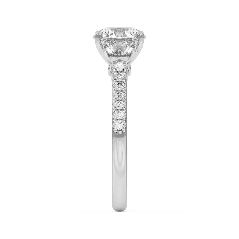14K White Gold Timeless Three-Stone Diamond Pavé Accents Engagement Ring