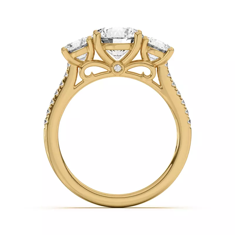 18K Yellow Gold Timeless Three-Stone Lab Ring with Pavé Accents 