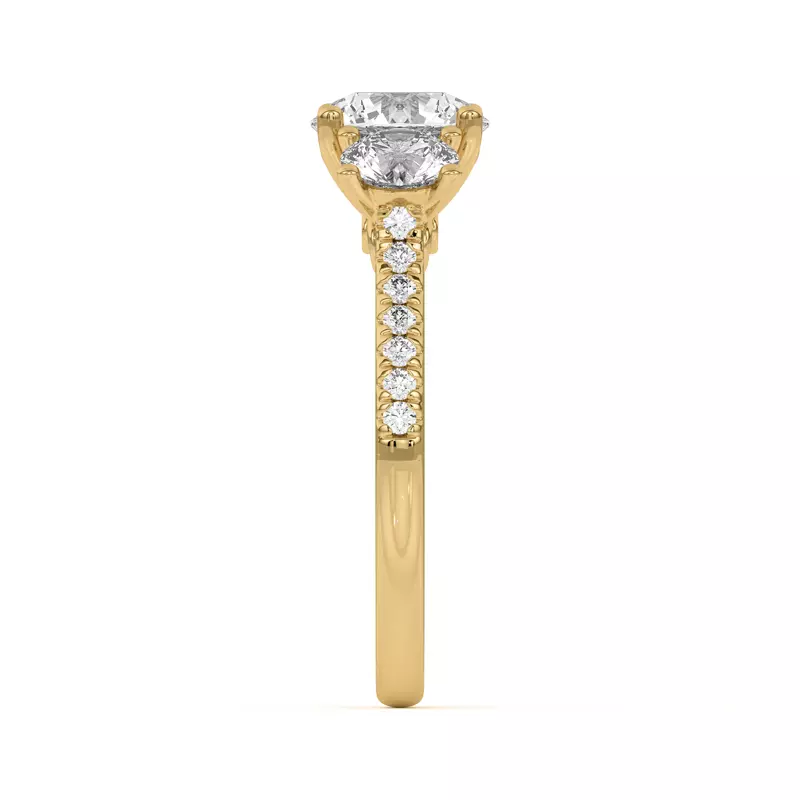 18K Yellow Gold Timeless Three-Stone Lab Ring with Pavé Accents 