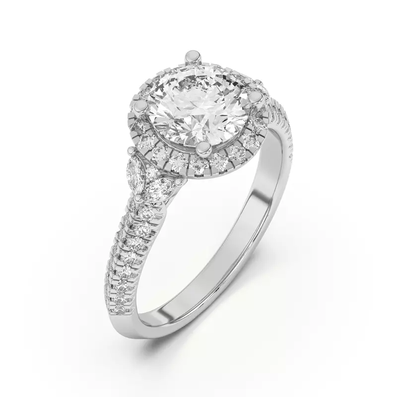14K White Gold Anja Pavé Knife-Edge Cluster Halo Engagement Ring