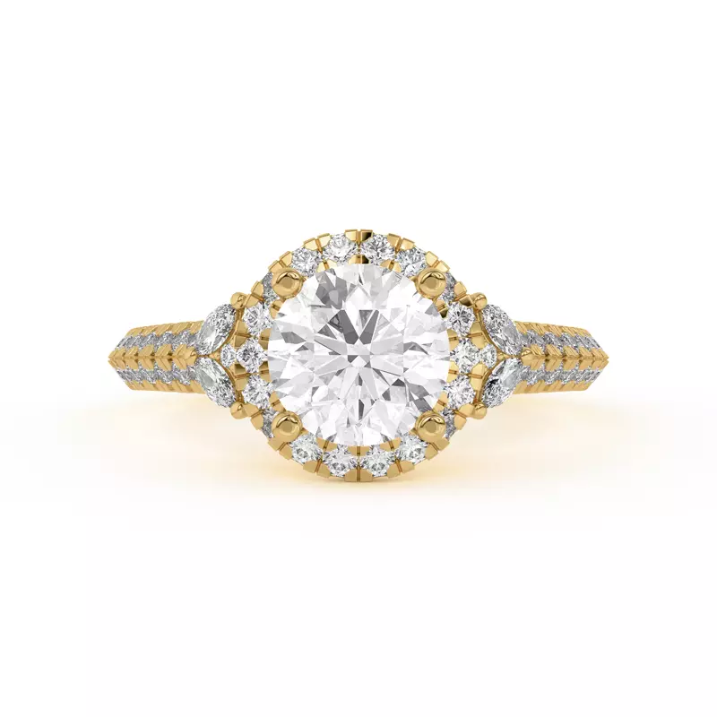 14K Yellow Gold Anja Pavé Knife-Edge Cluster Halo Engagement Ring